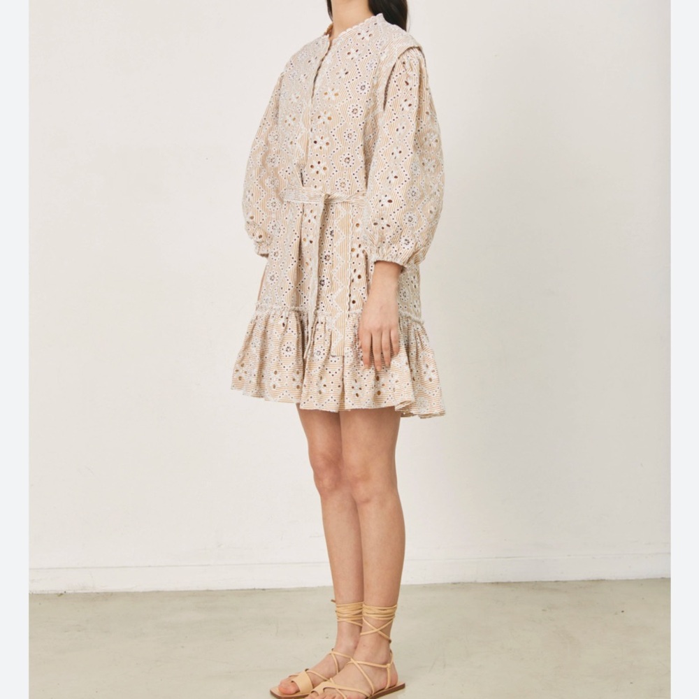 Chic Beige Eyelet Dress